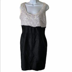 Kay Unger Cream and Black Floral Midi Dress